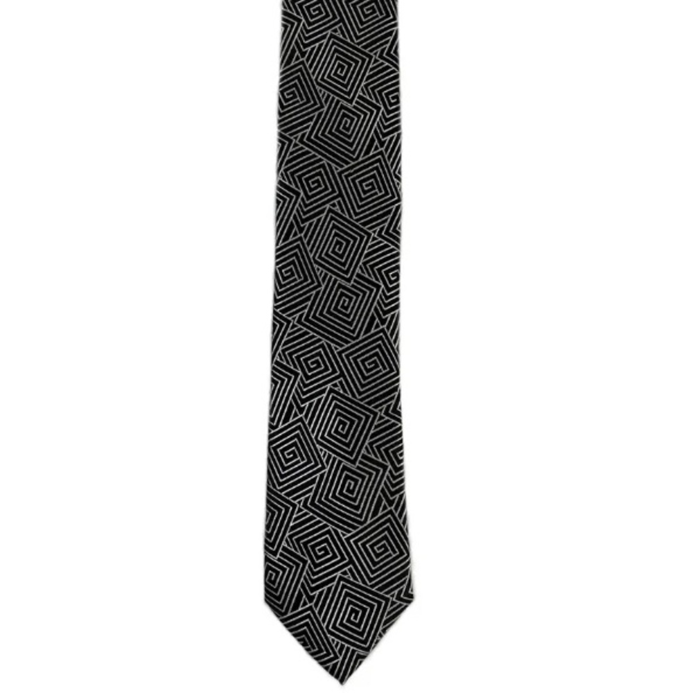 Alfani Men’s Polyester Tie, Black White Geometric Box Pattern 2.5 In Width EUC